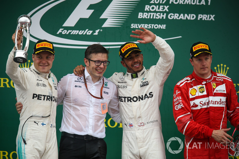 Podium: race winner Lewis Hamilton, Mercedes AMG F1, second place Valtteri Bottas, Mercedes AMG F1, third place Kimi Raikkonen, Ferrari,  Peter Bonnington, Mercedes AMG F1 Race Engineer