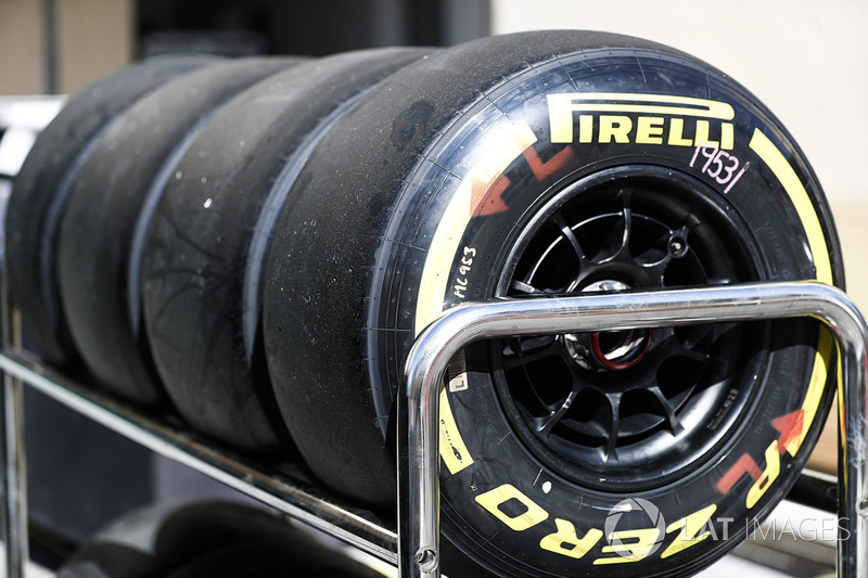 Pirelli tyres in a rack