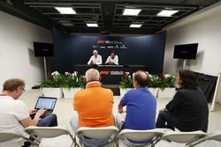 Charlie Whiting, Race Director, FIA, and Matteo Bonciani, FIA Media Delegate, brief reporters, including Adam Cooper during a press conference