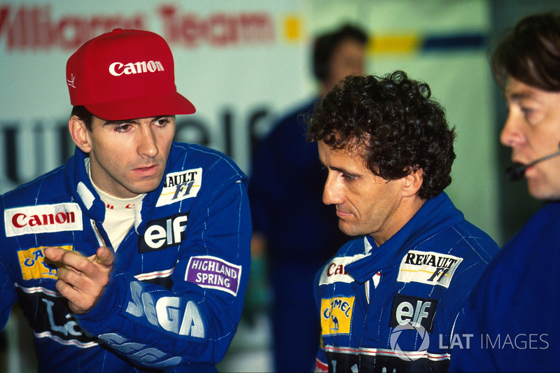 I compagni di squadra Damon Hill, Williams e Alain Prost, Williams