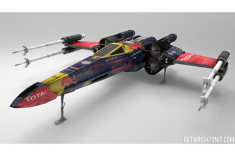 Star Wars X-Wing con la decoración de Red Bull Racing