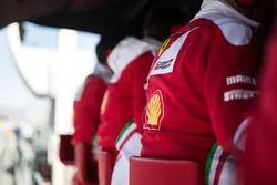 Ferrari on the pit gantry