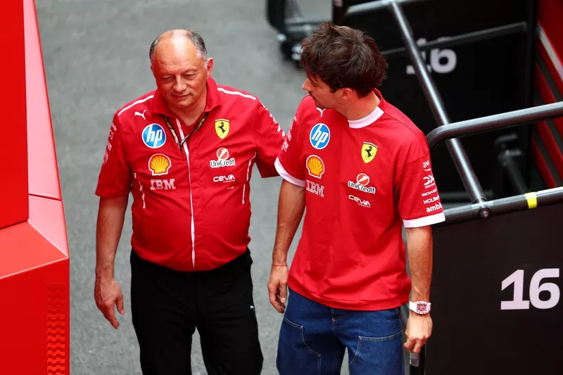 Frederic Vasseur, Team Principal of Scuderia Ferrari with Charles Leclerc, Ferrari