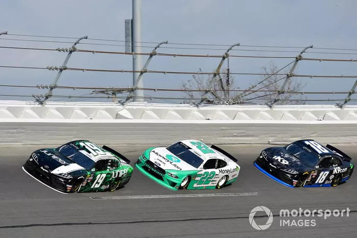 Brandon Jones, Joe Gibbs Racing, Toyota Supra Juniper, Austin Cindric, Team Penske, Ford Mustang MoneyLion and Jeffrey Earnhardt, Joe Gibbs Racing, Toyota Supra iK9