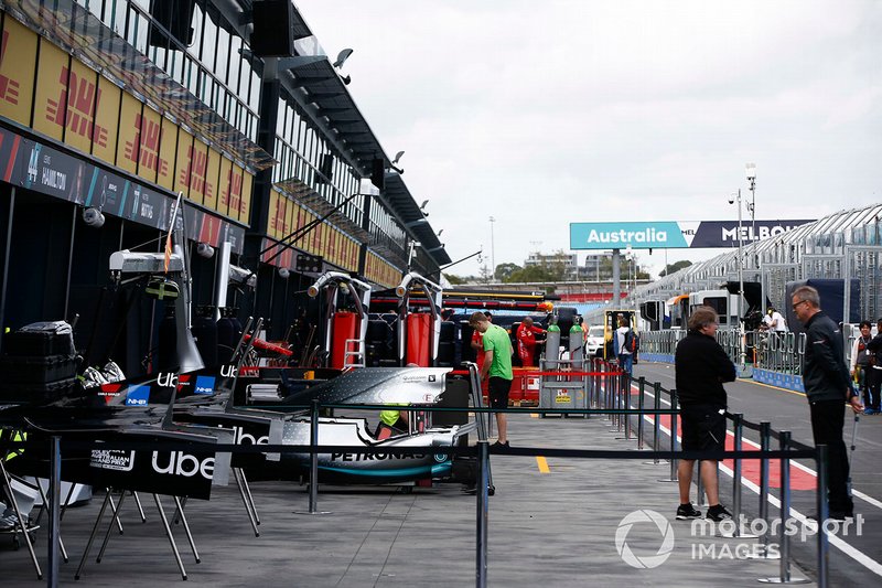 The Mercedes team prepare