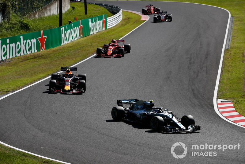 Valtteri Bottas, Mercedes AMG F1 W09, Max Verstappen, Red Bull Racing RB14, Kimi Raikkonen, Ferrari SF71H, Romain Grosjean, Haas F1 Team VF-18, y Sebastian Vettel, Ferrari SF71H
