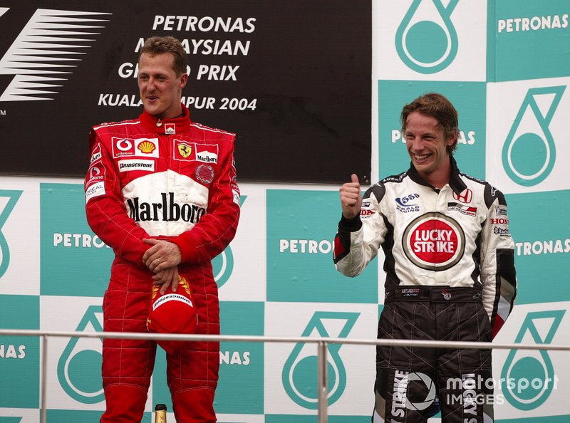 Podium: Race winner Michael Schumacher, Ferrari, third place Jenson Button, BAR