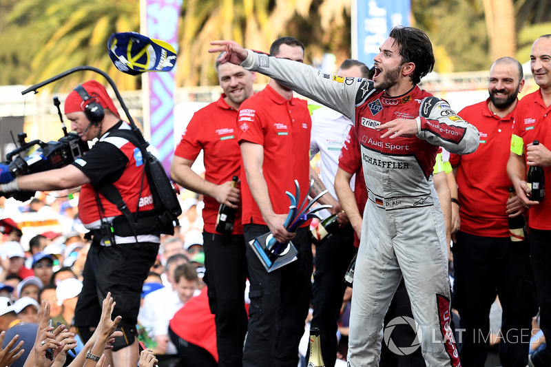 Daniel Abt, Audi Sport ABT Schaeffler, celebrates after winning the race