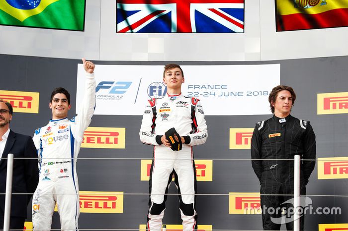 Podio: Sergio Sette Camara, Carlin, George Russell, ART Grand Prix, Roberto Merhi, MP Motorsport