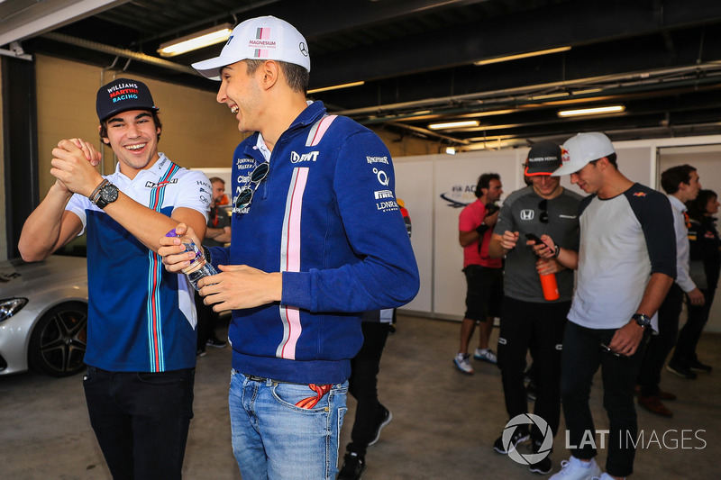 Lance Stroll, Williams and Esteban Ocon, Sahara Force India on the drivers parade