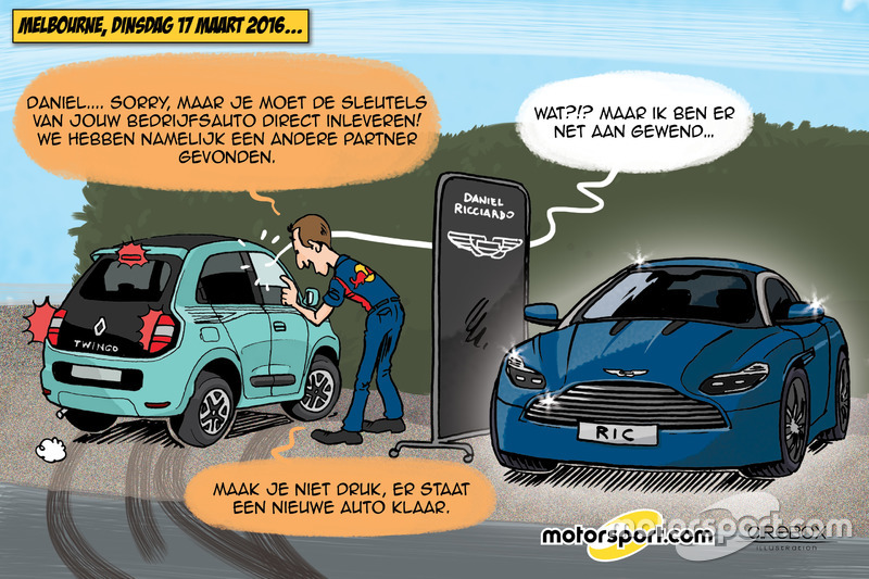 Cartoon van Cirebox - Ricciardo's nieuwe bedrijfsauto