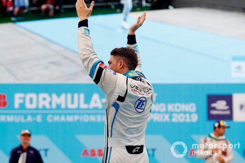 Edoardo Mortara, Venturi Formula E, 2nd position, approaches the podium
