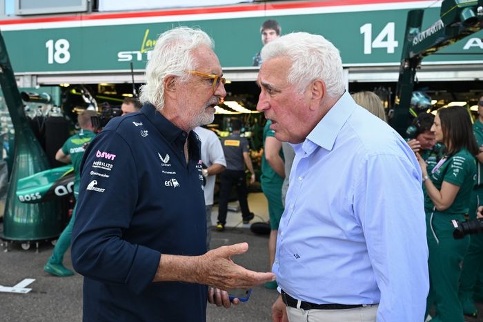 Flavio Briatore, Executive Advisor of Alpine F1 talks with Lawrence Stroll, Owner of Aston Martin F1 Team.