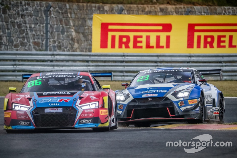 #86 OD Racing Audi R8 LMS GT3: Aditya Patel, Mitch Gilbert and #23 KCMG Nissan GT-R GT3: Edoardo Liberati and Florian Straus