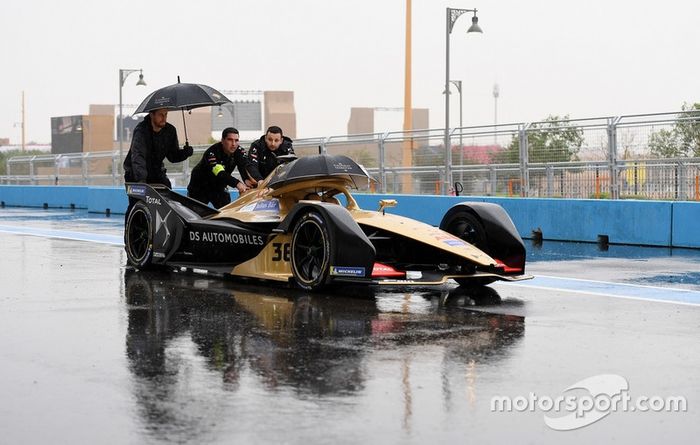 The car of Andre Lotterer, DS Techeetah is pushed down the pitlane