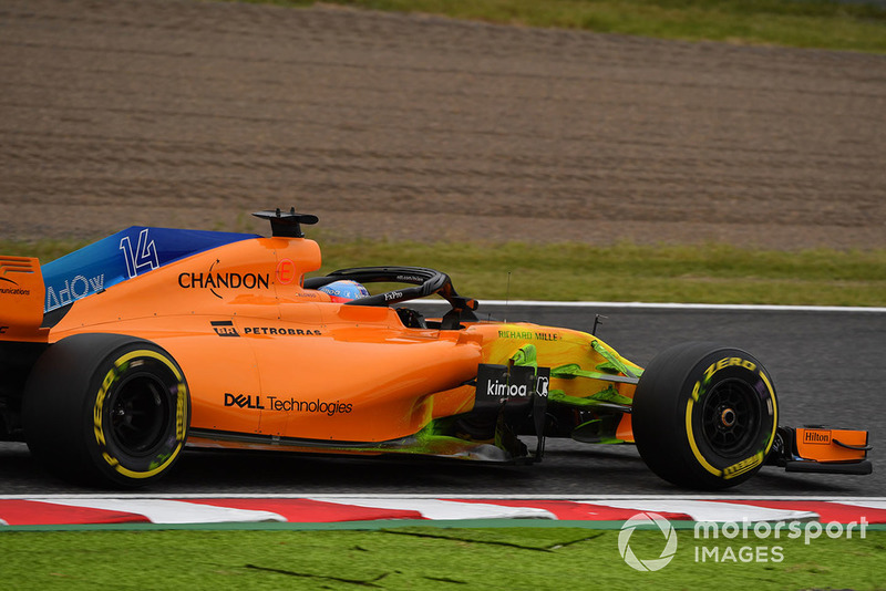 Fernando Alonso, McLaren MCL33 con parafina en la suspensión delantera
