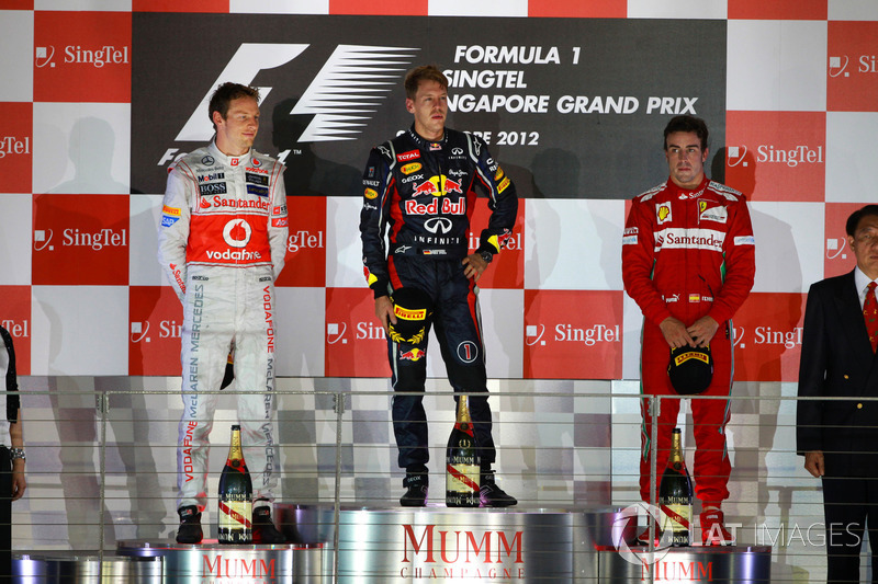 Podio: Sebastian Vettel, Red Bull Racing, Jenson Button, McLaren Fernando Alonso, Ferrari