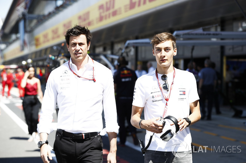 Toto Wolff, Mercedes AMG F1 Director of Motorsport with George Russell, Mercedes