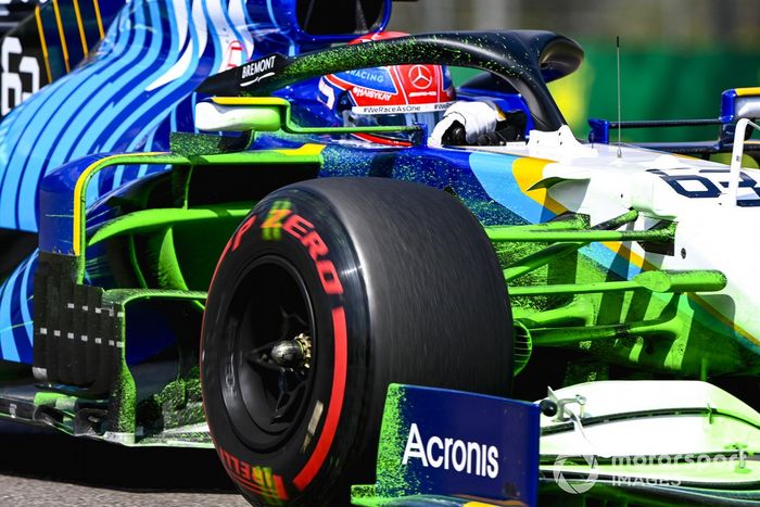 El monoplaza de George Russell, Williams FW43B con parafina