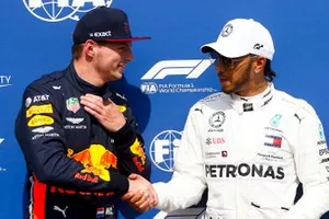 Pole Sitter Lewis Hamilton, Mercedes AMG F1, second place Max Verstappen, Red Bull Racing, p