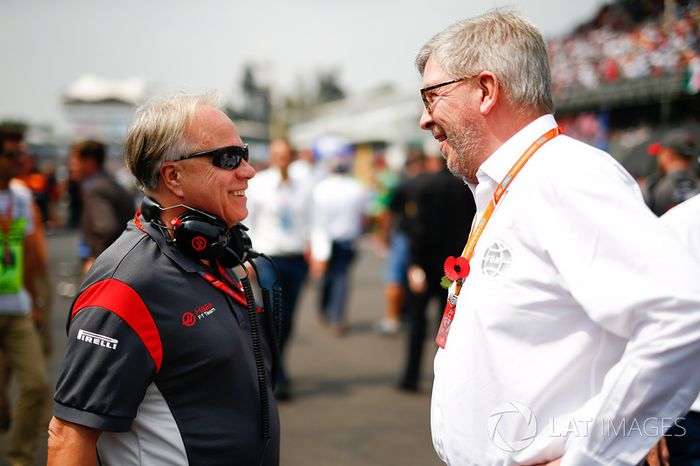 Gene Haas, Team Owner, Haas F1 Team, Ross Brawn, Managing Director of Motorsports, FOM