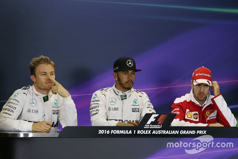Polesitter Lewis Hamilton, 2. Nico Rosberg, 3. Sebastian Vettel