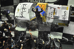 Kaz Grala, GMS Racing Chevrolet, celebrates his win in Victory Lane
