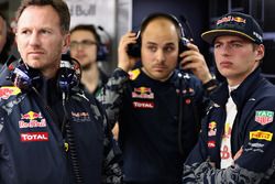 Max Verstappen, Red Bull Racing con Gianpiero Lambiase y Christian Horner, Red Bull Racing Team