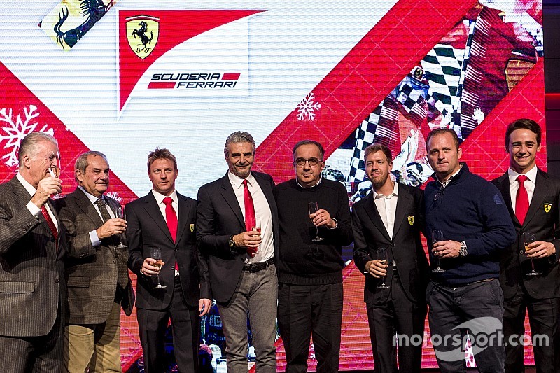 Piero Ferrari, Vice Presidente Ferrari, Amedeo Felisa A.D. Ferrai, Kimi Raikkonen, Maurizio Arrivabene, Team Principal Scuderia Ferrari, Sergio Marchionne, Presidente Ferrari y CEO de Fiat Chrysler Automobiles, Sebastian Vettel y Esteban Guti&eacute;rrez
