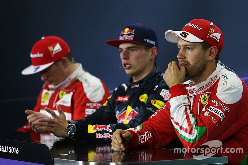 The post race FIA Press Conference: second place Kimi Raikkonen, Ferrari, Max Verstappen, Red Bull R