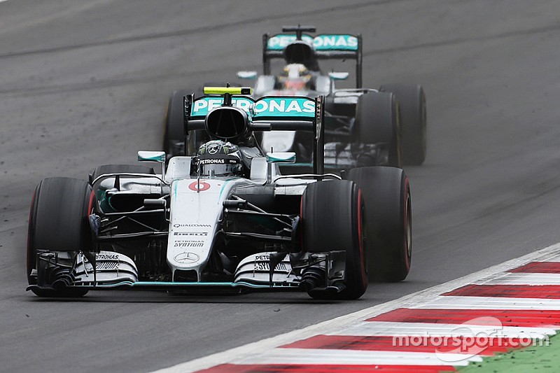 Nico Rosberg, Mercedes AMG F1 W07 Hybrid leads team mate Lewis Hamilton, Mercedes AMG F1 W07 Hybrid