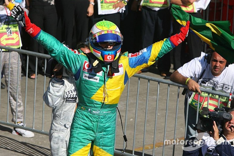 Race winner Felipe Massa celebrates
