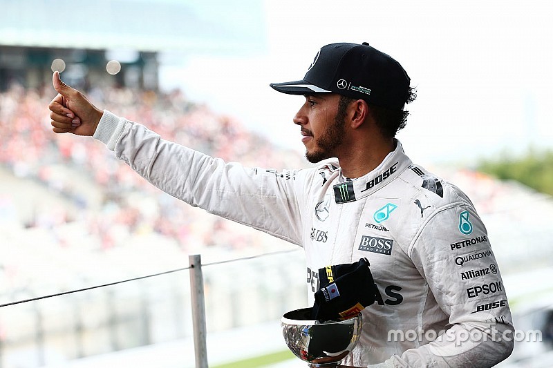 Lewis Hamilton, Mercedes AMG F1 celebrates his third position on the podium