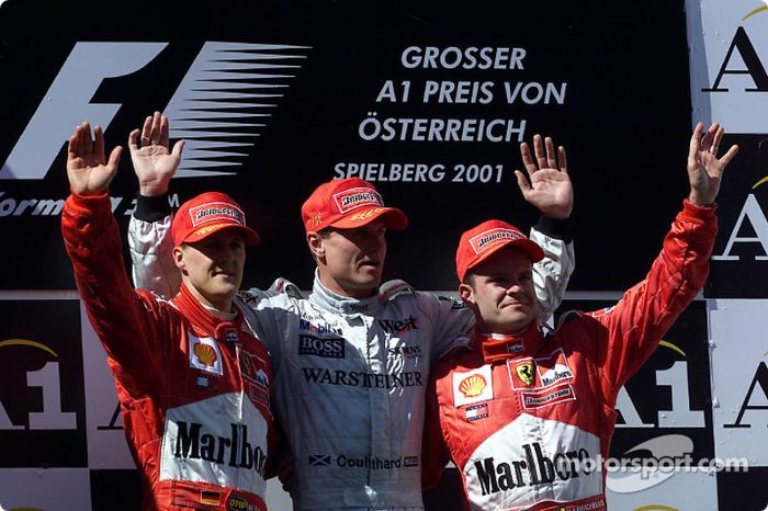 2001: 1. David Coulthard, 2. Michael Schumacher, 3. Rubens Barrichello