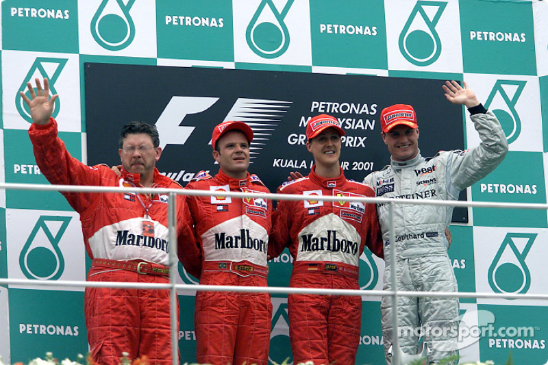 2001 : 1. Michael Schumacher, 2. Rubens Barrichello, 3. David Coulthard