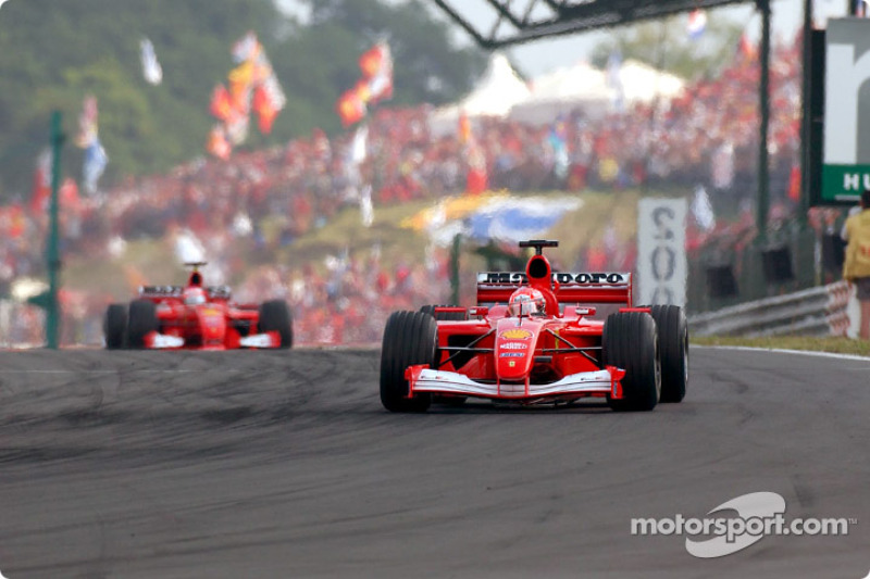 Michael Schumacher in front of Rubens Barrichello