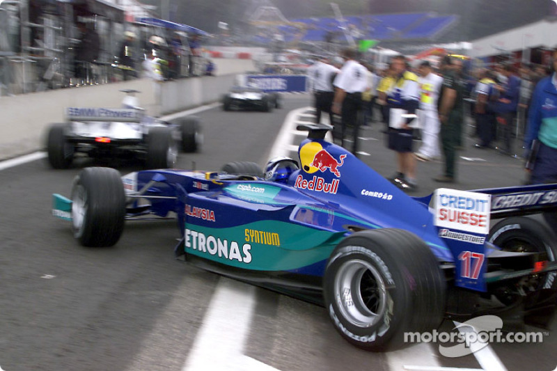 Kimi Raikkonen leaving the pit