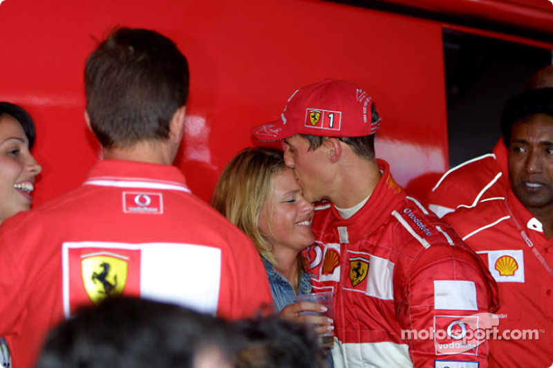 Michael Schumacher and wife Corina celebrating