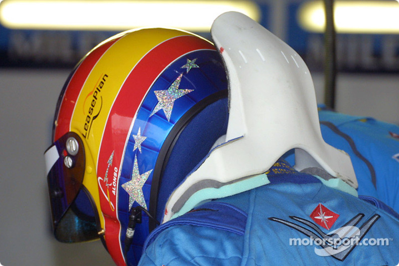 Fernando Alonso and his HANS device