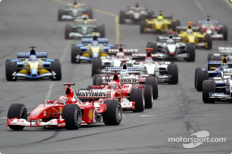 start: Michael Schumacher takes lead front, Rubens Barrichello