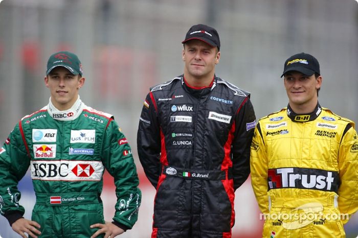 Los novatos de 2004: Christian Klien, Gianmaria Bruni y Giorgio Pantano