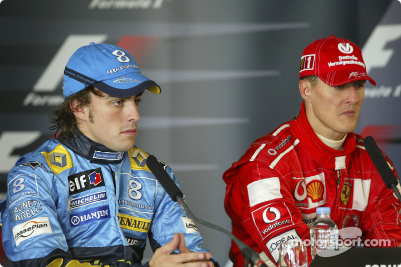 Press conference: race winner Michael Schumacher with Fernando Alonso