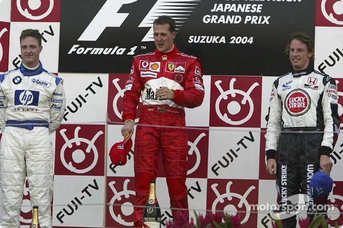 2004: 1. Michael Schumacher, 2. Ralf Schumacher, 3. Jenson Button.