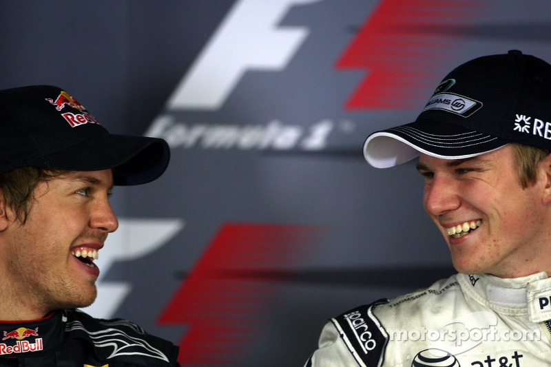 Прес-конференція: володар поулу Ніко Хюлькенберг, Williams F1 Team, та друге місце Себастьян Феттель, Red Bull Racing