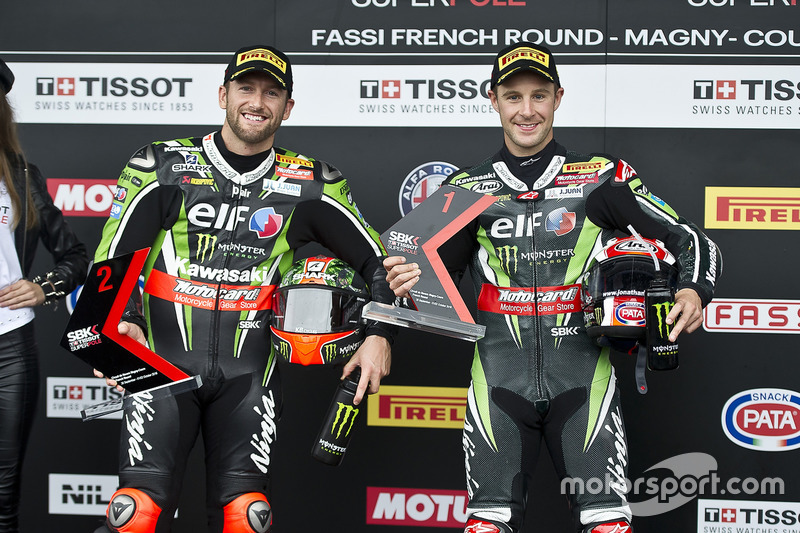 Polesitter Jonathan Rea, Kawasaki Racing; 2. Tom Sykes, Kawasaki Racing