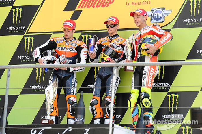 Podio: 1º Casey Stoner, 2º Andrea Dovizioso, 3º Valentino Rossi