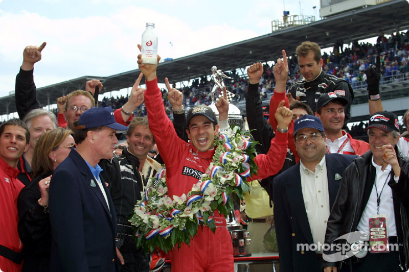 Helio Castroneves celebrating victory