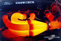 The Ford-Cosworth XF's headers glow as the engine approaches 16,000 rpm on the dynamometer
