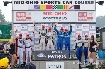 Class winners podium: LMPC winners Kyle Marcelli and Tomy Drissi, LMP winners Lucas Luhr and Klaus Graf, LMGT winners Wolf Henzler and Bryan Sellers, LMGTC winners Duncan Ende and Spencer Pumpelly