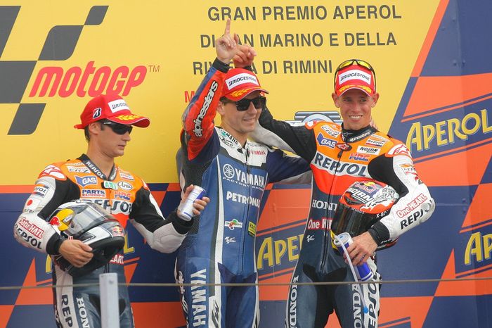 2011: 1. Jorge Lorenzo, 2. Dani Pedrosa, 3. Casey Stoner